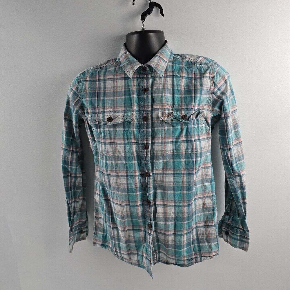 Ariat Rebar long sleeve button down shirt womens blue‎ plaid Small 4775 western